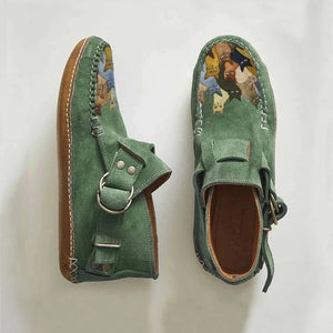 Winter Cartoon Cat Printed Suede Moccasin Boot