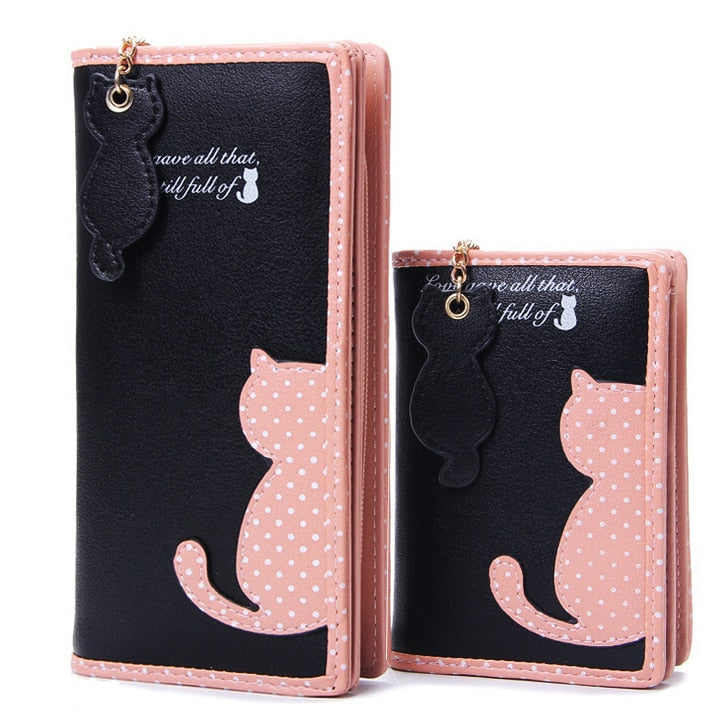 Amazon.com: Sunwel Fashion Kawaii Prints Cat Wallets with Exterior Zipper  Around Coin Purse Bifold Bill Wallet Credit Card Holder ID Window (PINK) :  Clothing, Shoes & Jewelry